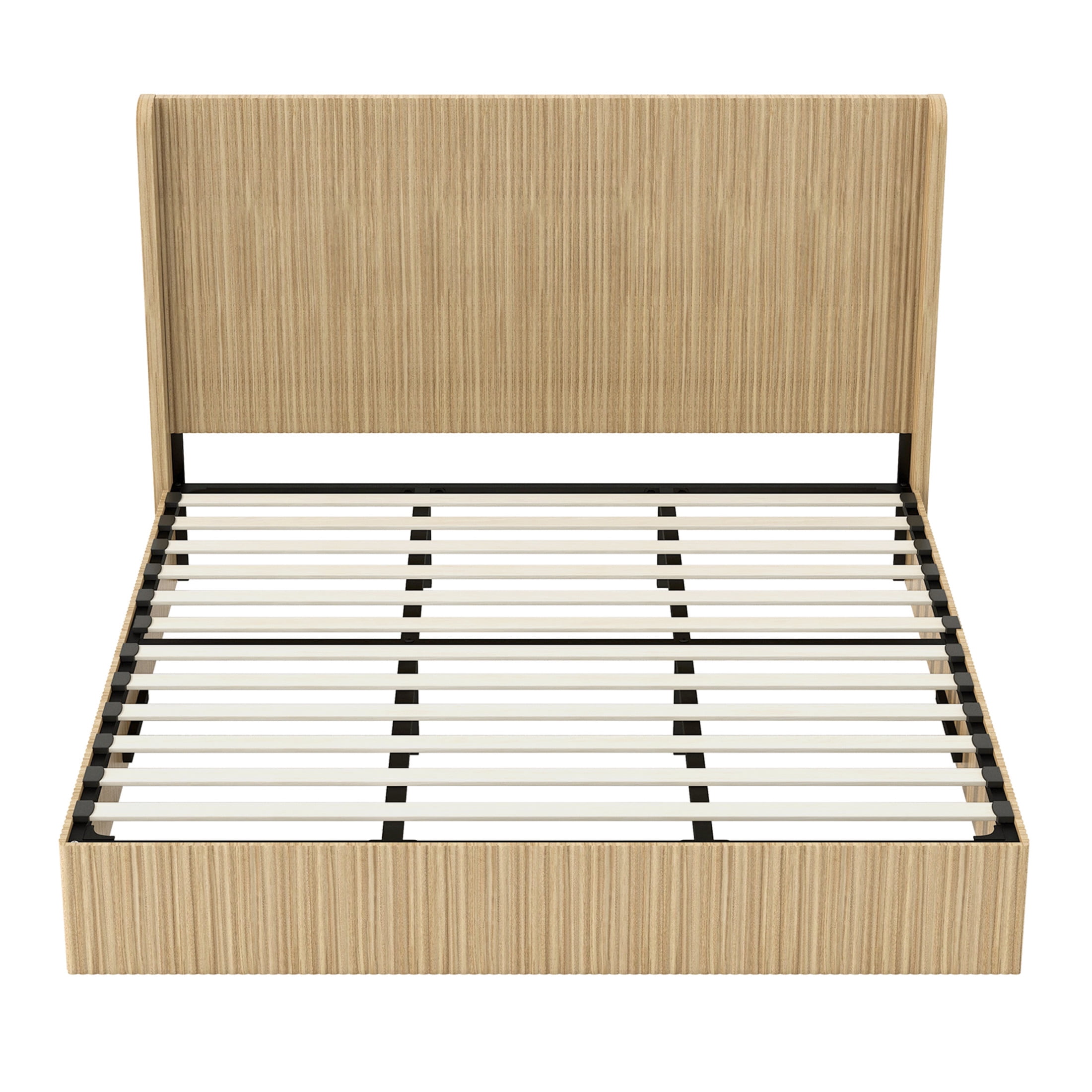 Noble House King Size Platform Bed Frame with Fluted Wingback Headboard, Natural Wood