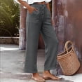 thumbnail image 5 of Bloomae Womens High Waisted Straight Leg Work Pants Lightweight Casual Solid Color Lounge Trousers Loose Boho Pants with Pockets Dark Gray S, 5 of 10
