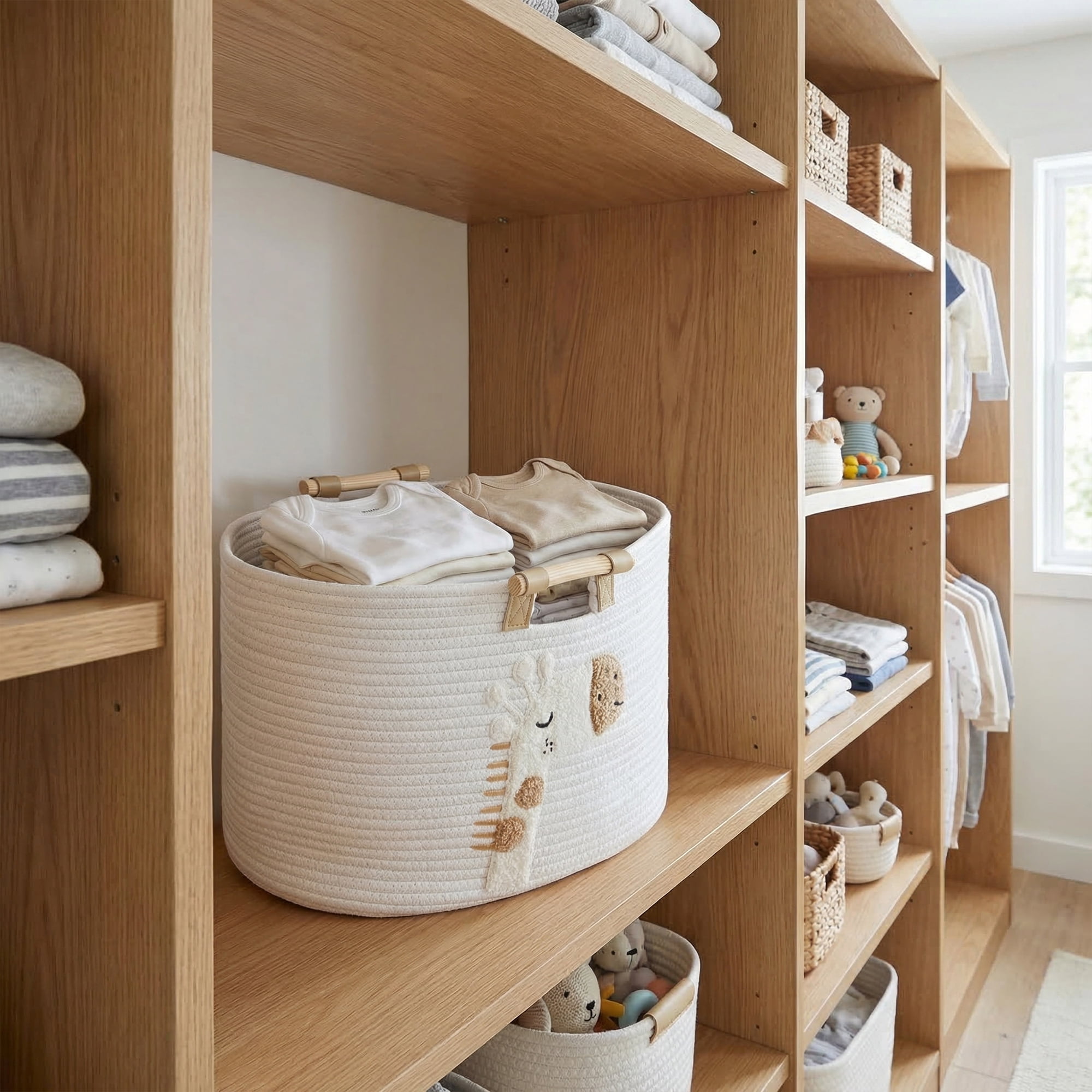 Unique Bargains Easy Shaping Woven Shelf Closet Storage Bin Giraffe 17.7*11.8*11.8in