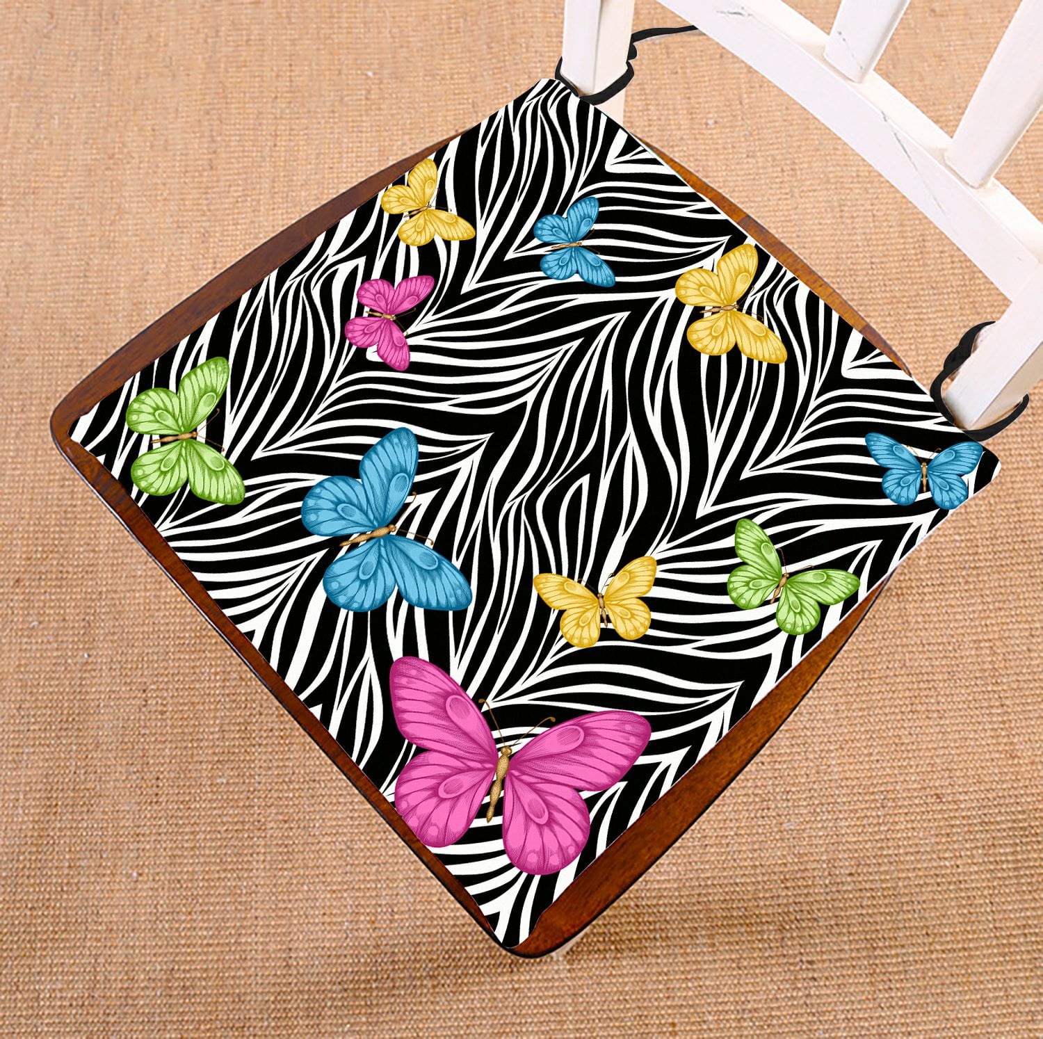 PHFZK Animal Chair Pad, Colorful Butterflies on Zebra Prints Seat Cushion Chair Cushion Floor