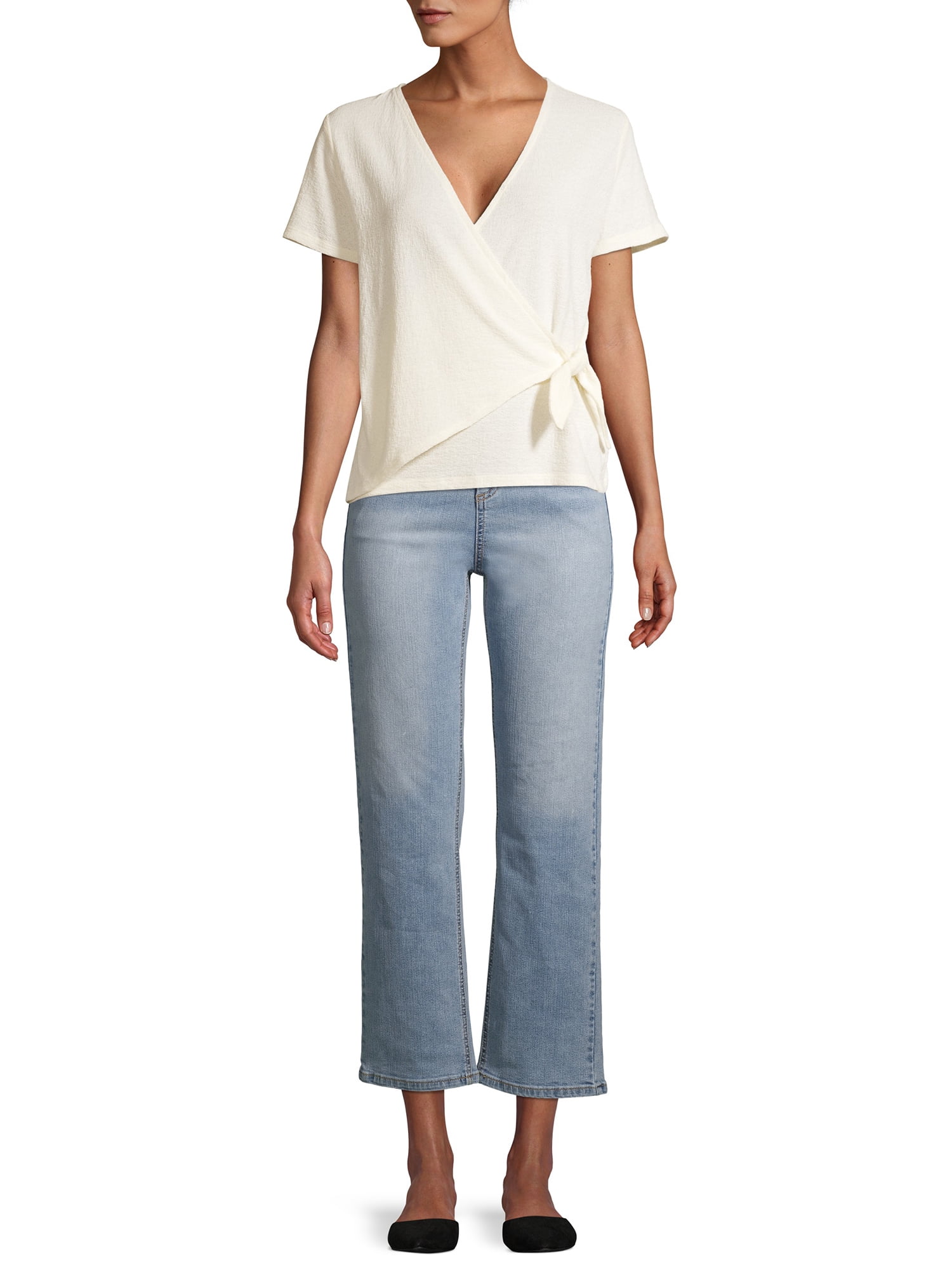 women's short sleeve wrap top