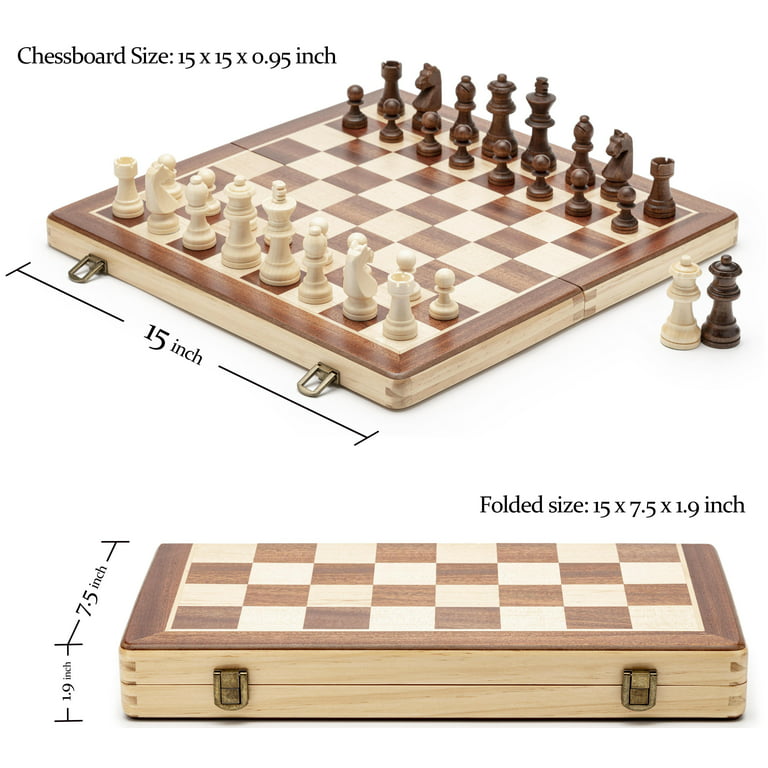 Magnetic Wooden Chess Board Set for Adults and Kids - 15 inch