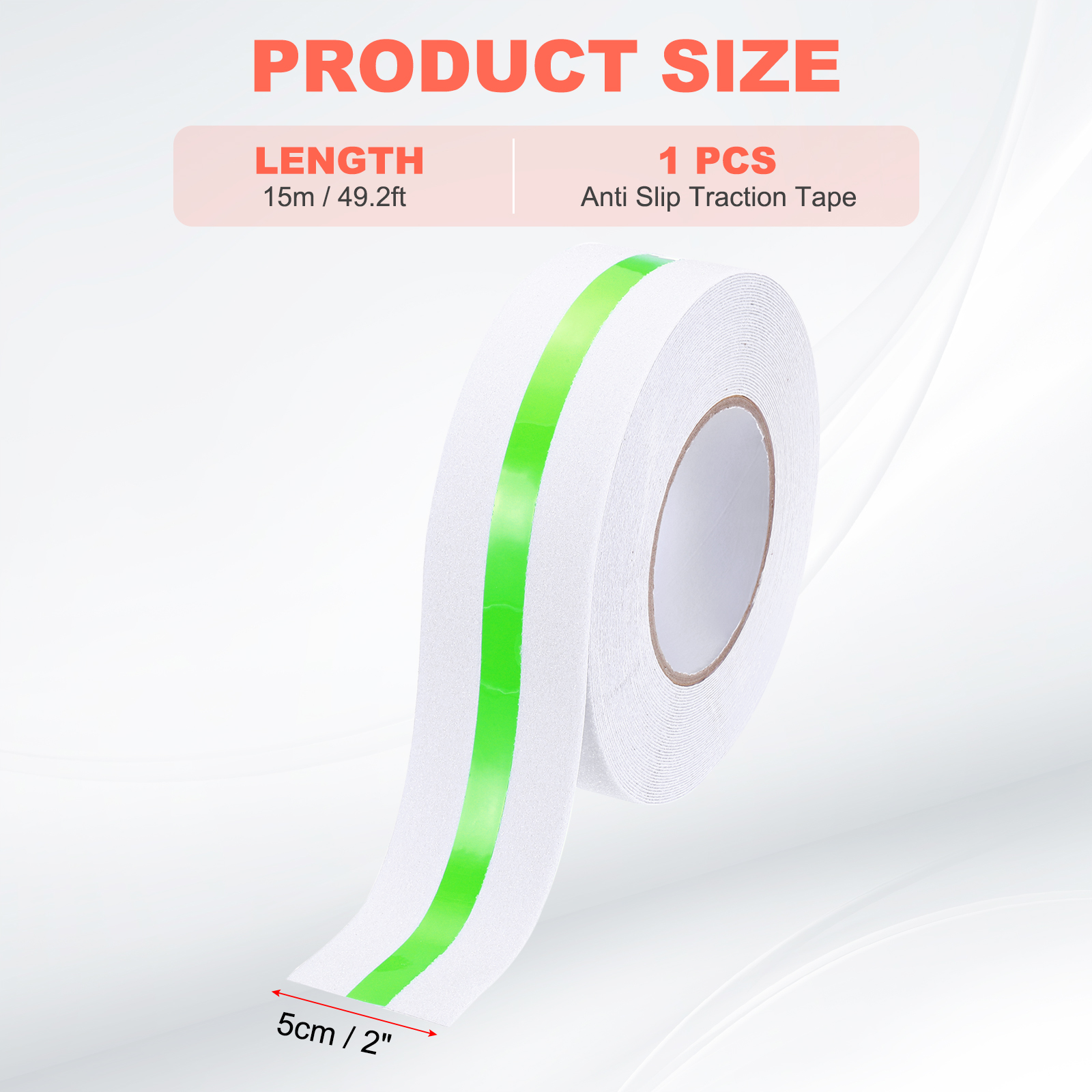 Anti Slip Traction Tape 2 Inch x 49.2ft Stair Grip Friction Adhesive Non Skid Tape Waterproof White with Green Tape