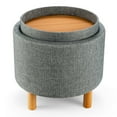 thumbnail image 1 of Gymax Pouf Rond de Rangement avec Plateau, Repose-Pieds Rembourré d'Accent avec Pattes en Bois, Gris, 1 of 10