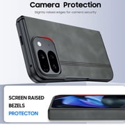 Oupeigar for Google Pixel 9 Pro Fold Case,[with Magnetic,Screen Protector&Hinge Protector]Full Body Shockproof Leather Case-Black Gray