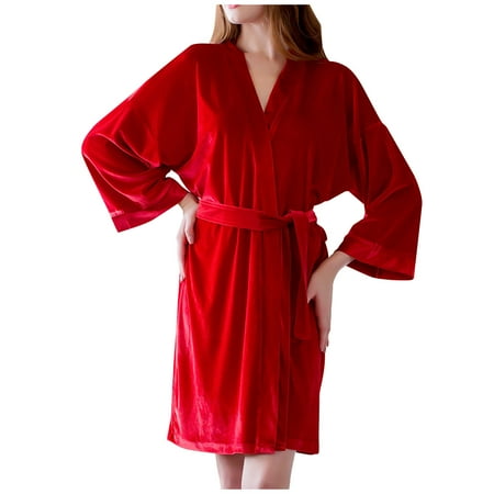 

JeashCHAT Lingerie for Women Sexy Women s Casual Winter Leng Bathrobe Solid Home Clothes Long Sleeve Dress