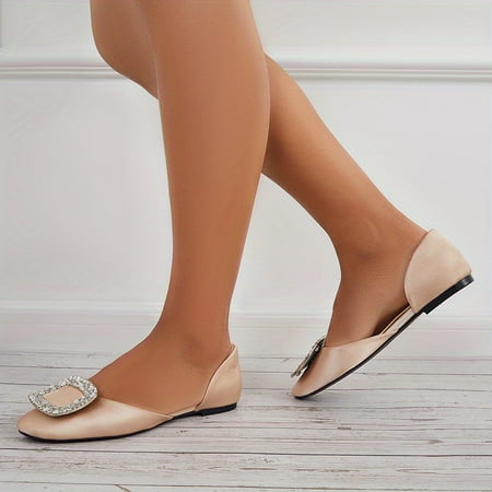 

Women s Satin Ballet Flats Rhinestone Decor Solid Color Slip On Shoes Versatile D Orsay Flat Shoes