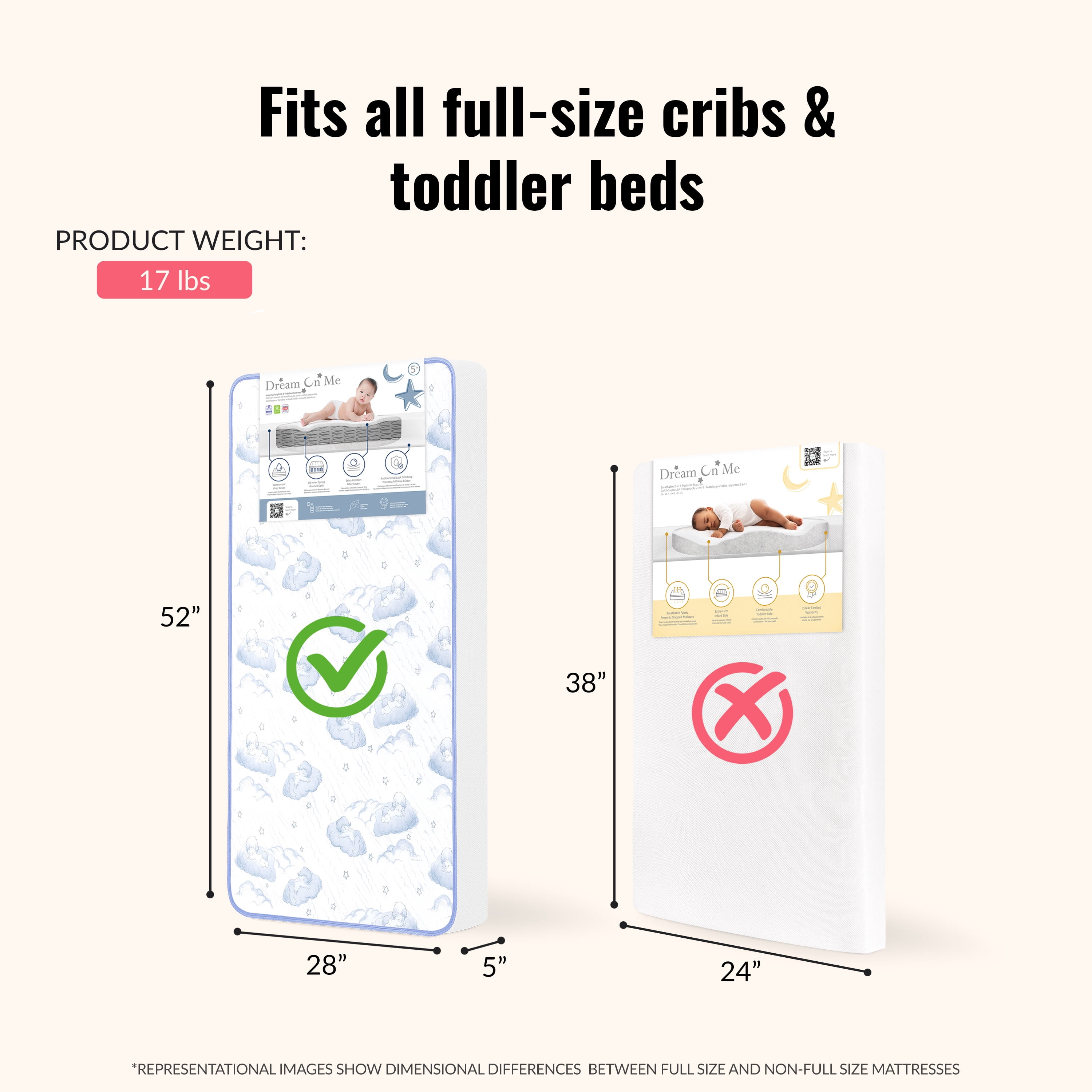Dream on Me 2-In-1 Breathable Sweet Dreams 6” 88 Coil Crib & Toddler Innerspring Mattress