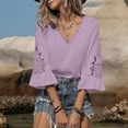 thumbnail image 4 of ZHYou Blouses for Women V Neck Pullover Lace Hollow 3/4 Sleeve Tops Summer Fall Business Casual Shirts,Purple,Size M, 4 of 8