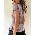 thumbnail image 2 of Women's Plaid Button Front Shirt with Collar Short Sleeve Top for Summer Casual Daily Wear, 2 of 3