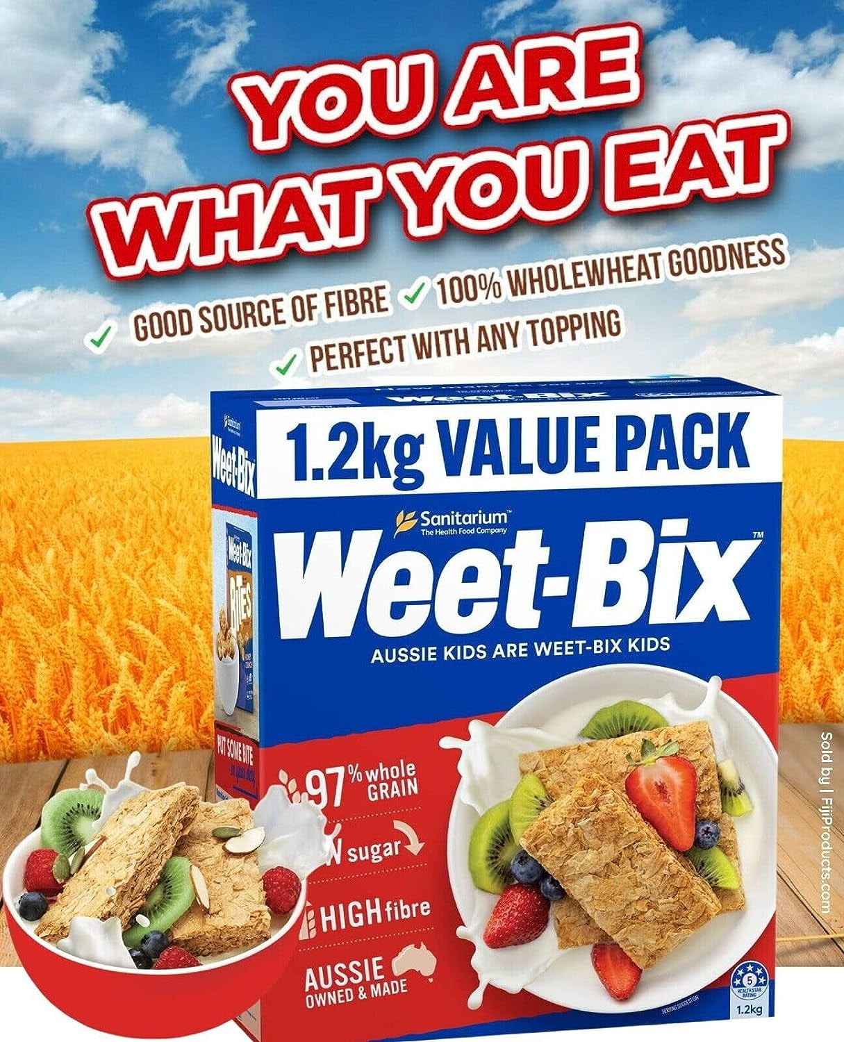 Sanitarium Weet-Bix (Pack Of 2 x 1.2kg EA) Get A FREE Aqua Pacific® Natural Artesian Bottled Water ...