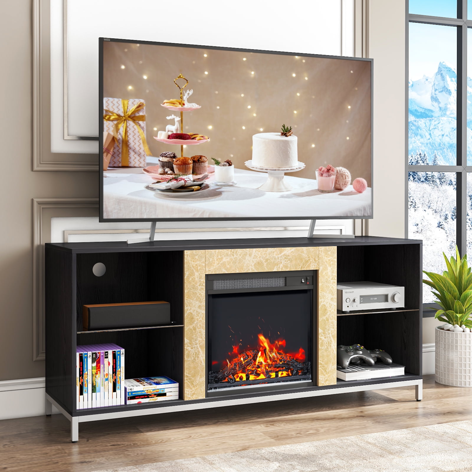 Electric Fireplace TV Stand for TVs Up to 65 Inch TV Cabinet with Fireplace  Media Console with Built-in Fireplace for Living Room - Walmart.com