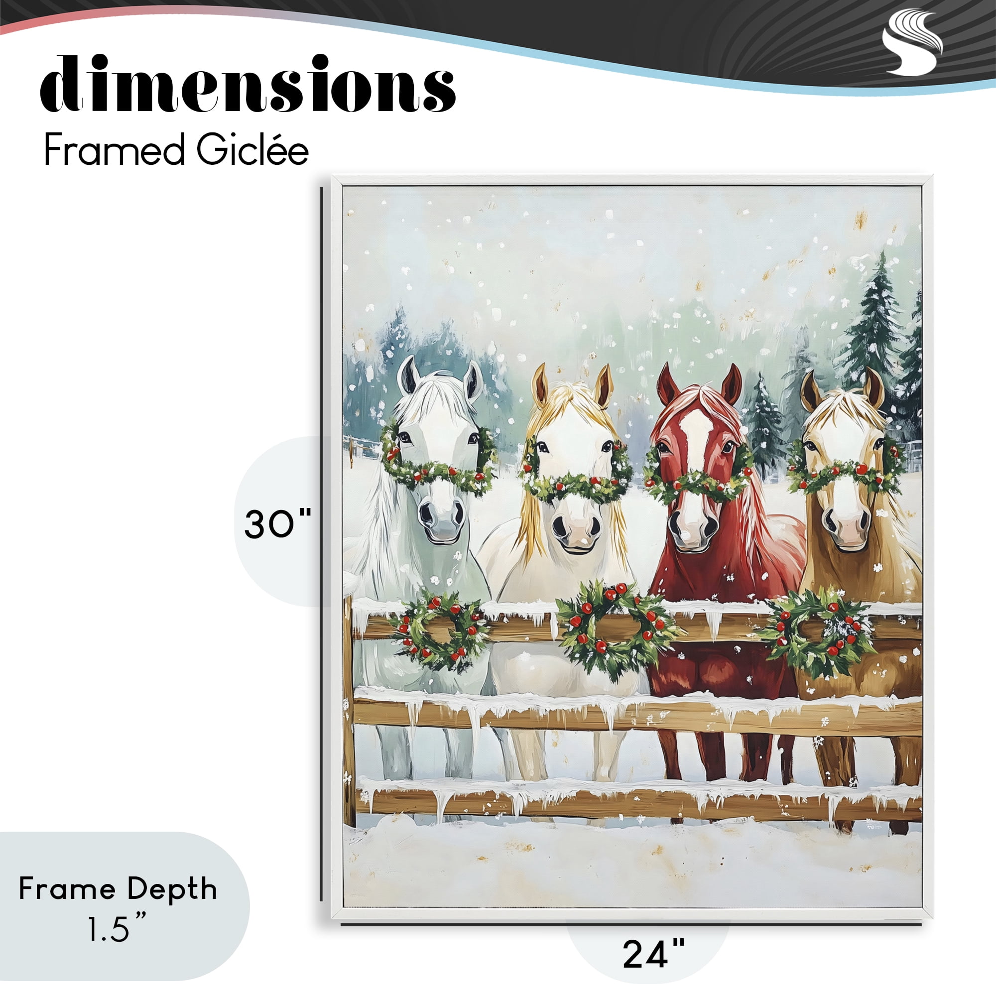 Stupell Industries Christmas Horses with Holly Wreaths White Framed Giclee Art, design by The Prints Vibe