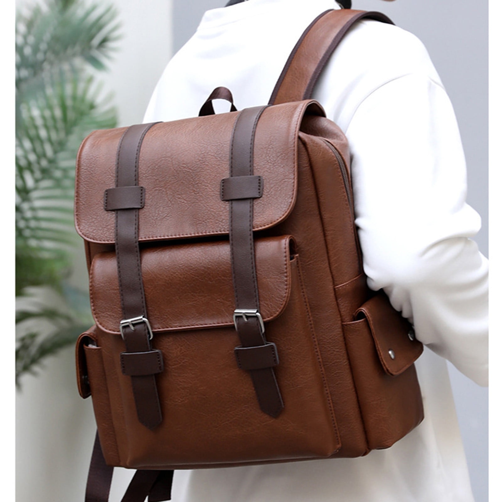 TACILIP Storage Bag, Leather Laptop Backpack for Men, Work Business Travel Office Backpack College Bookbag, Casual Computer Backpack Fits Notebook 15.6 Inch, Organizer