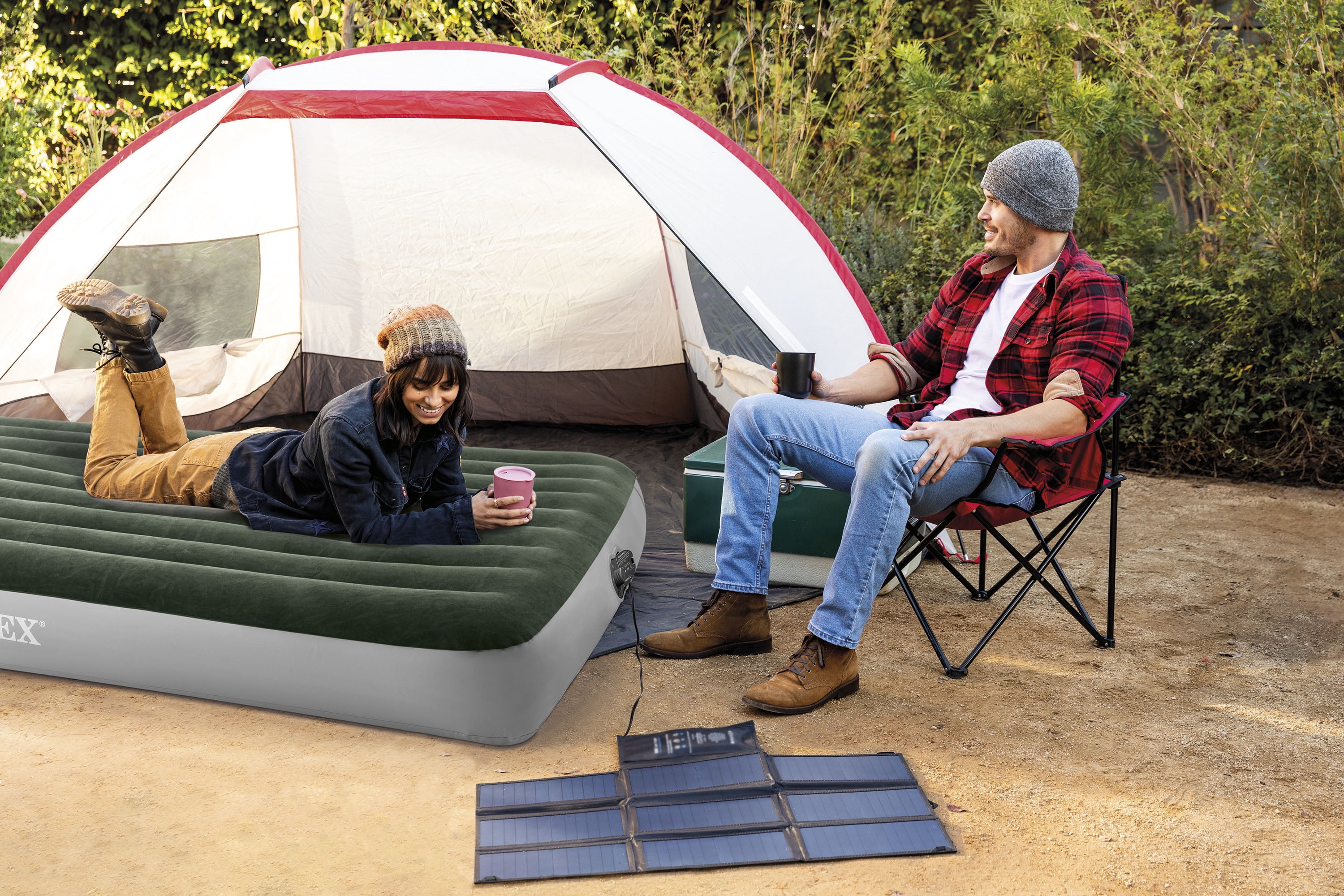 Intex 10in Queen Durabeam Prestige Air Mattress Bed with Internal Fastfill USB Powered Pump
