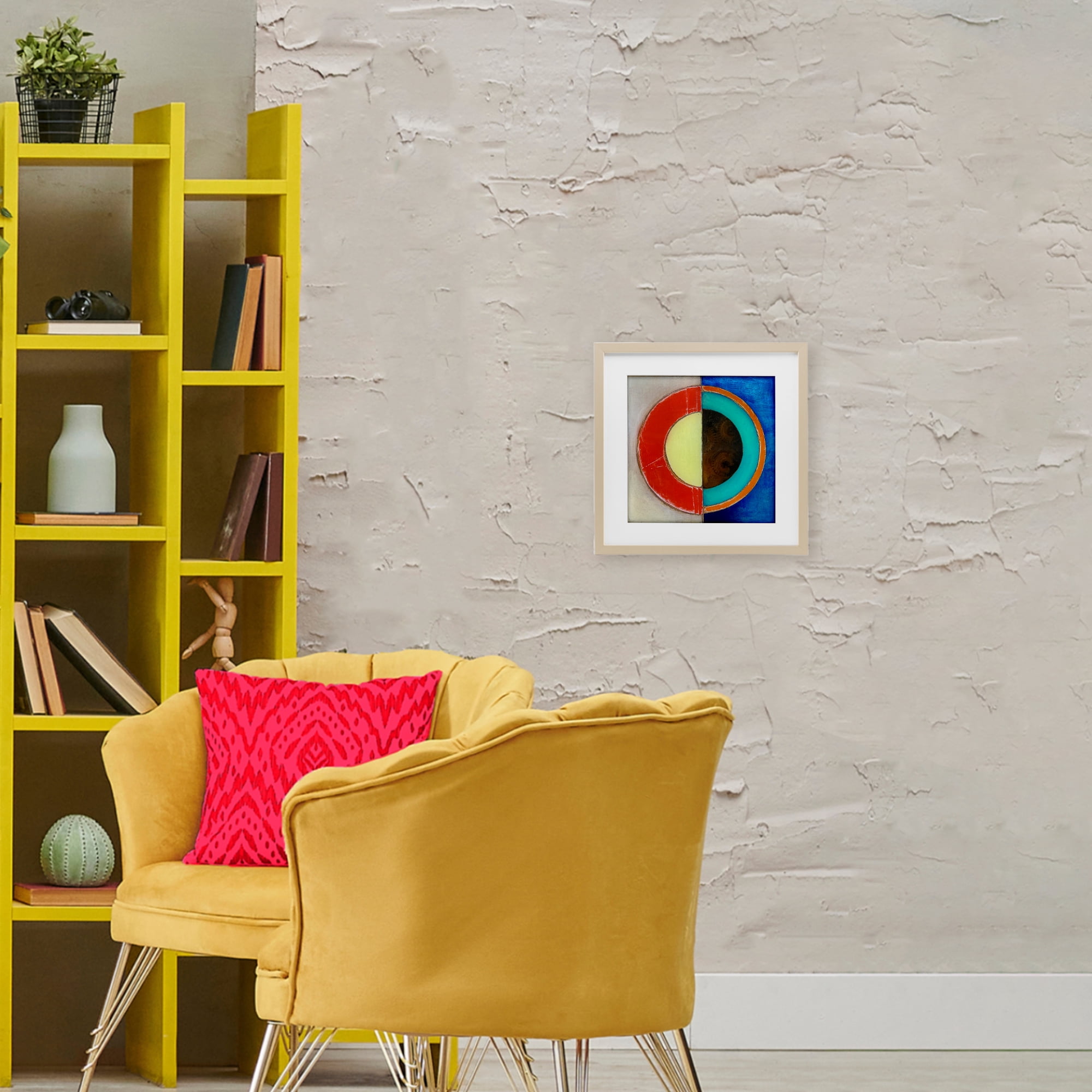Stupell Industries Round Structured Color Block Birch Framed Print Under Glass, design by Matthew Finger
