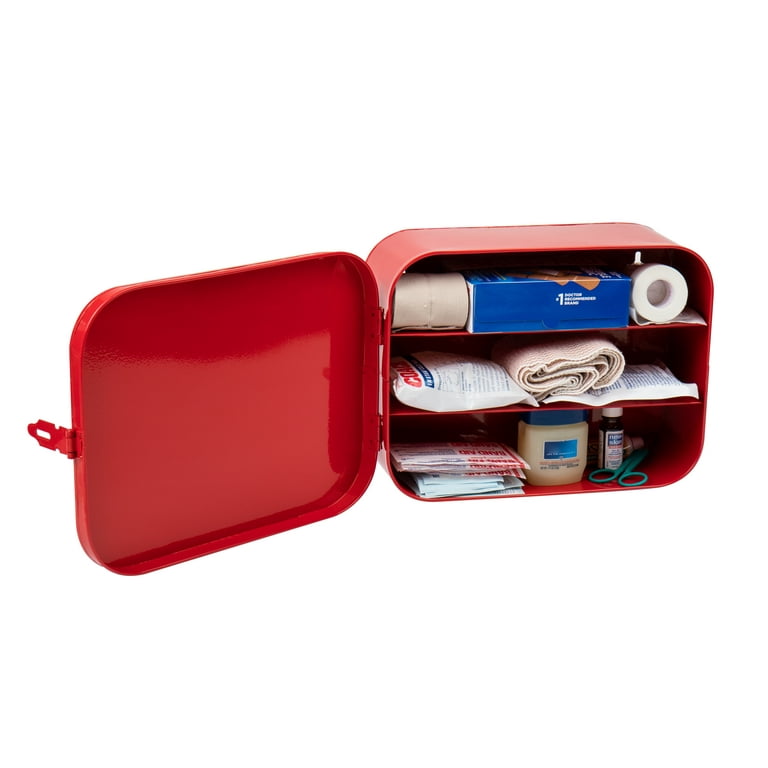 Mind Reader First Aid Box, Emergency Kit, Medical Supply Organizer, Wall  Mountable, Metal, 12.25L x 9.25W x 4.25H, Red 