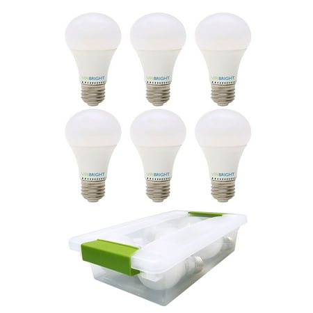 Free Replacement Bulb - Viribright 6 Pack 60 Watt Replacement LED Light Bulbs in FREE Sterilite Small Clip Box, Daylight 6500K+, Dimmable, E26 Medium Base