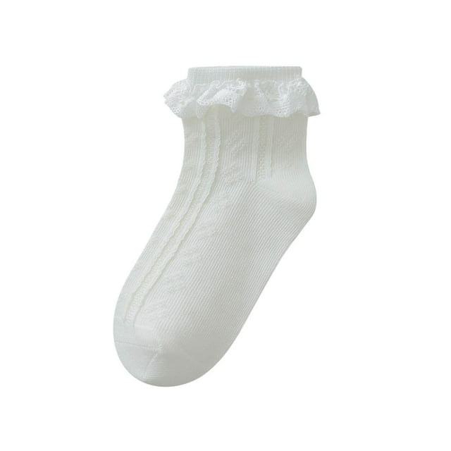fatyb Girls Lace Ruffle Socks Cotton Dance Eyelet Crew Socks for Kids Cute Breathable Mesh Dress Socks