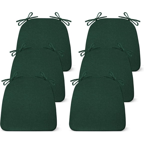 Chair Cushions for Dining Chairs Set of 6, Non Slip Kitchen Chair Pads, 17" x 16" x 2", Indoor Dining Chair Cushions with Ties, D-Shaped Seat Cushions for Kitchen Chairs, Dark Green