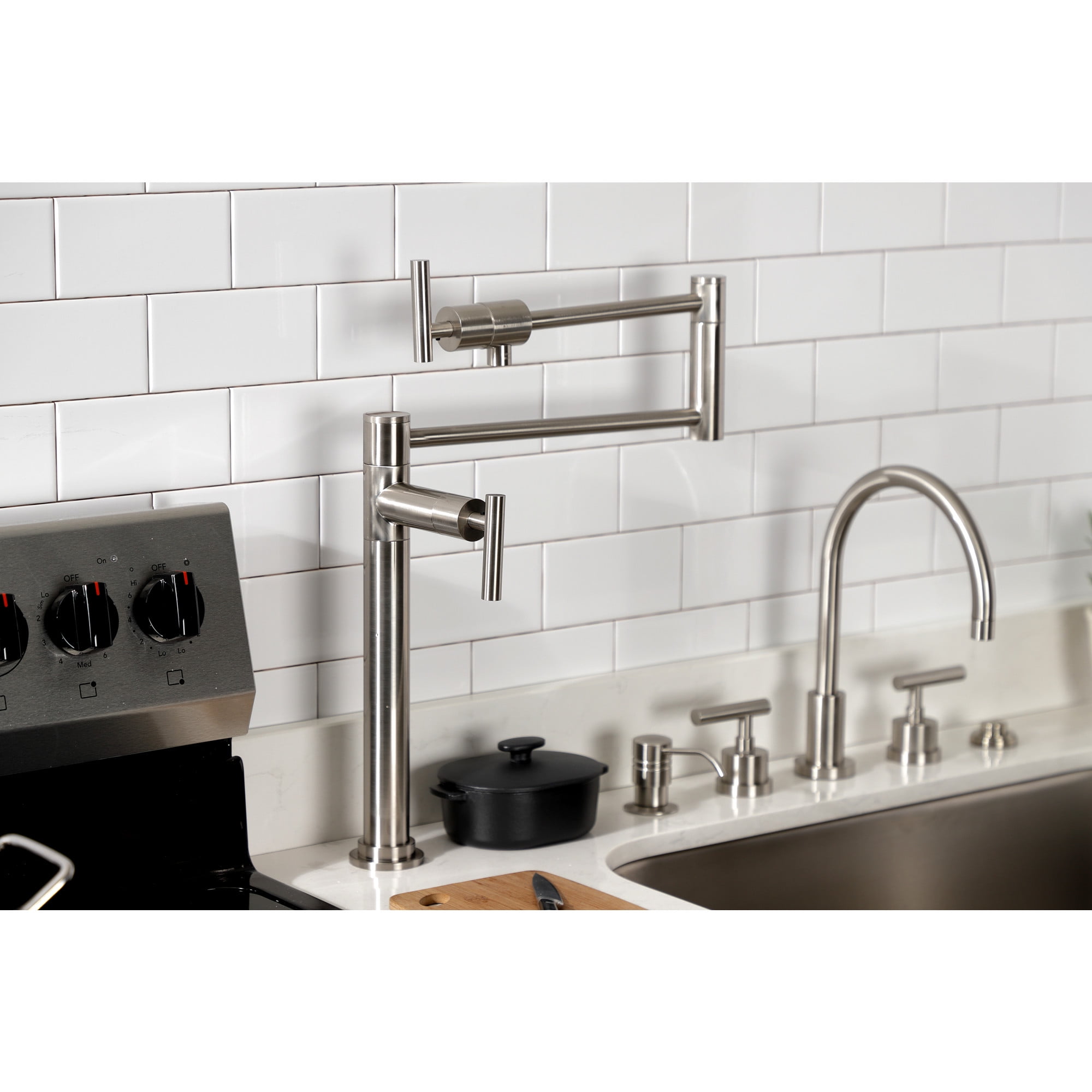 Kingston Brass KS4708CML Manhattan Deck Mount Pot Filler Faucet, Brushed Nickel