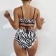 thumbnail image 3 of Bikini a rayas de dos piezas para mujer, traje de baño de dos piezas con cintura alta y rayas de cebra para playa, natación, fiesta, rayas XL, 3 of 8
