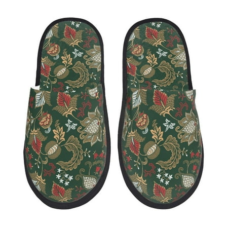 Balery Red Leaves Slient Indoor Furry Fleece Comfort House Shoes Soft Non-Slip Home Shoes Cotton slippers House Slippers-- Large
