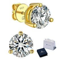 MomentWish 1 Carat Brilliant Cut Moissanite Earrings 14K Gold Plated Studs Jewelry Gift for Women