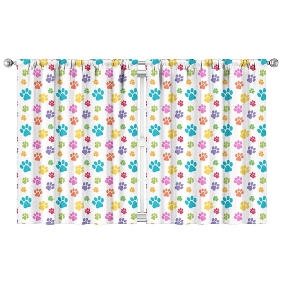 2 Pack Funny Dog Illustration Caf Curtains - Cartoon Puppy & Paw Design Rod Pocket Window Panels, 42x54 Inch