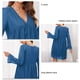 thumbnail image 5 of Vestido de mujer de una pieza de encaje con cuello en V, manga larga, color puro con bolsillos para oficina en casa, azul oscuro XL, 5 of 5