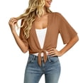 thumbnail image 5 of Lumtrix Women'S 2026 Summer Lightweight Short Bolero Cardigan Shrug Sheer Tie Open Front Top 3/4 Sleeve Chiffon Jacket For Evening Dress Light Brown M, 5 of 6
