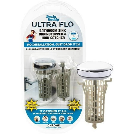 Drain Buddy Ultra Flo Sink with Chrome Metal Cap Plus 1 Extra Basket