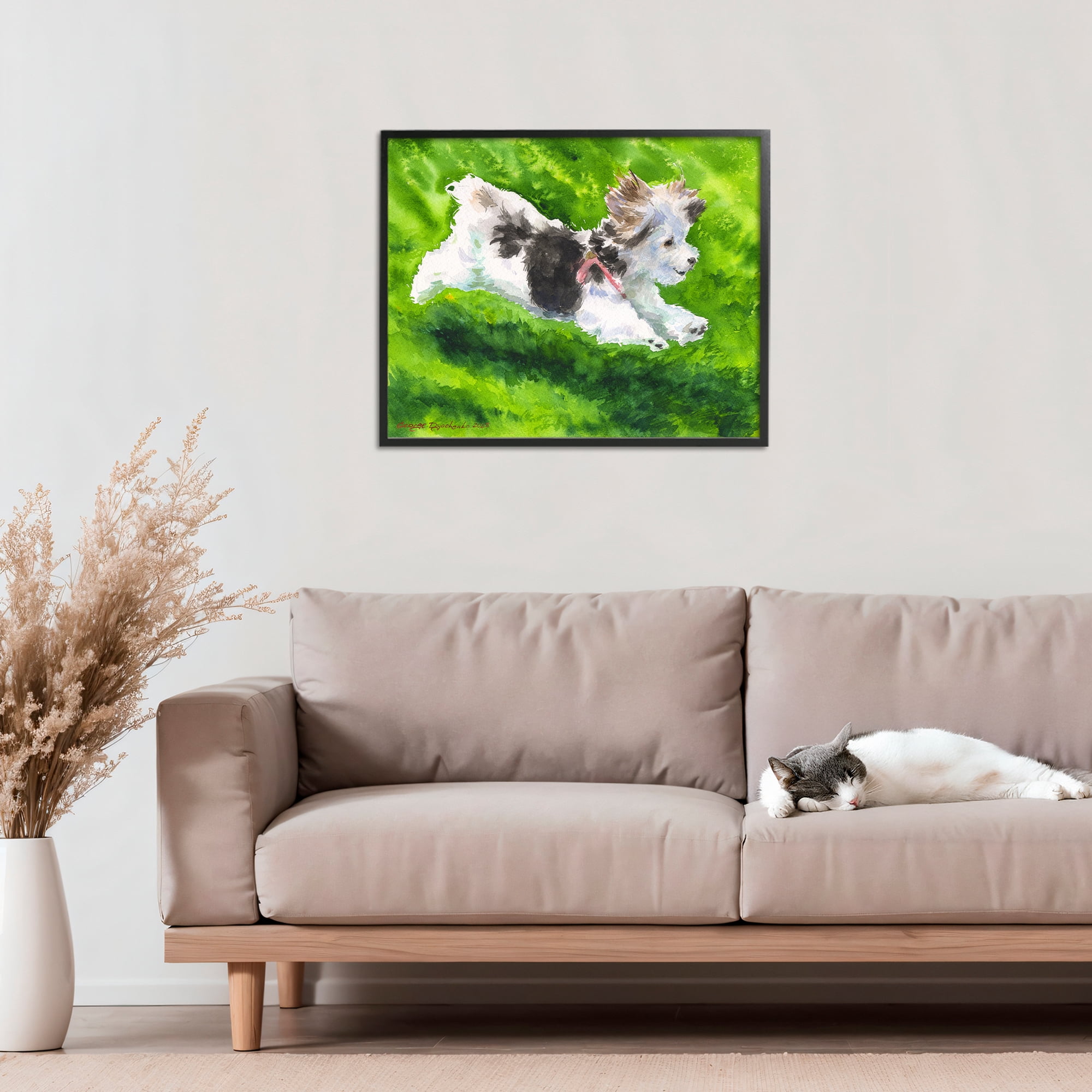 Stupell Industries Happy Maltipoo Running Black Framed Giclee Art, design by George Dyachenko