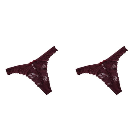 2 Pack Women Lace See-Through Breathable Thongs Briefs Panties Lingerie Underwear Adult Lingerie Womens Latex plus Size Womens Pajamas Flannel Lingerie Padded Strapless Bras for Teens Sleep Romper