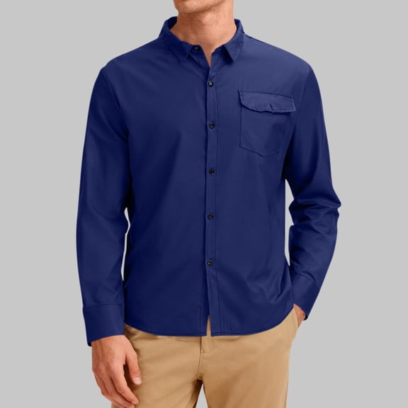 jobturf Mens Button Down Shirt Big and Tall Business Office Work Shirts Spring Trendy Blouses Dressy Casual Long Sleeve Tops with Pocket S-5XL