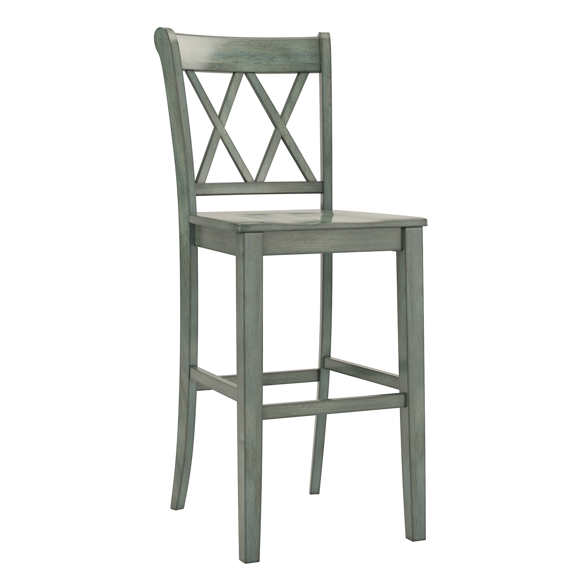 Weston Home Farmhouse Vintage Double X Solid Wood Bar Height Chair, Set of 2, Antique Sage