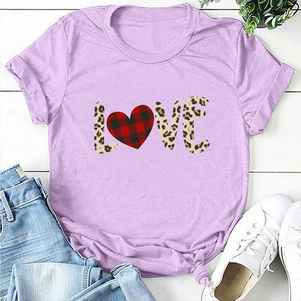 Pntutb Camiseta de manga corta con cuello redondo y estampado del día de San Valentín para mujer Pntutb Pntutb-6161