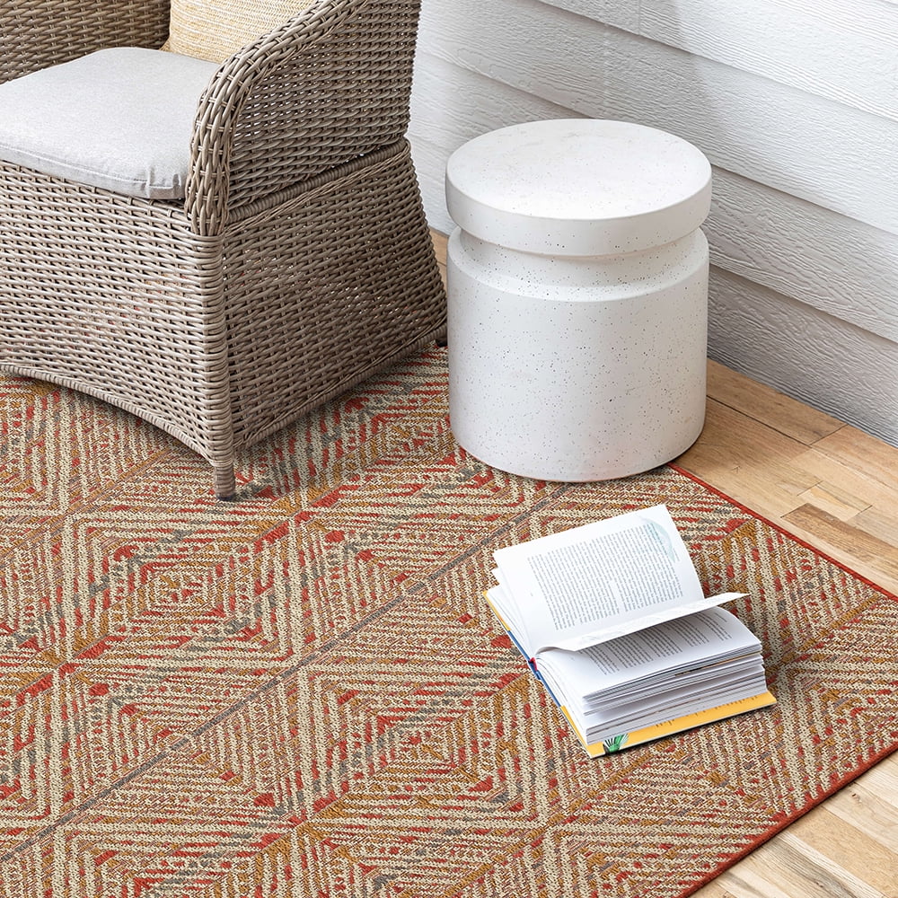 Mohawk Home Taos Geometric Outdoor Area Rug, Rust, 4' x 5' 6"