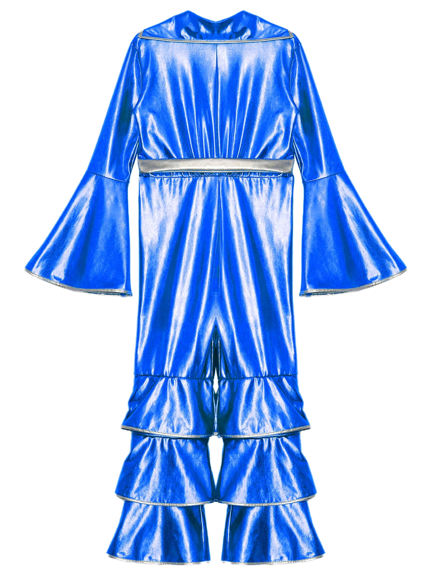 Ocealan Girls Retro Disco Dance Jumpsuits Metallic Rock Star Babydoll One Piece Bodysuit Royal Blue 16