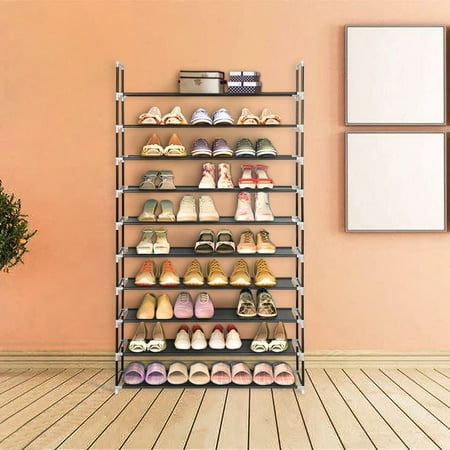 Zimtown 10 Tier Shoe Rack Wall Tower Cabinet Storage Organizer Black Home Holder Shelf