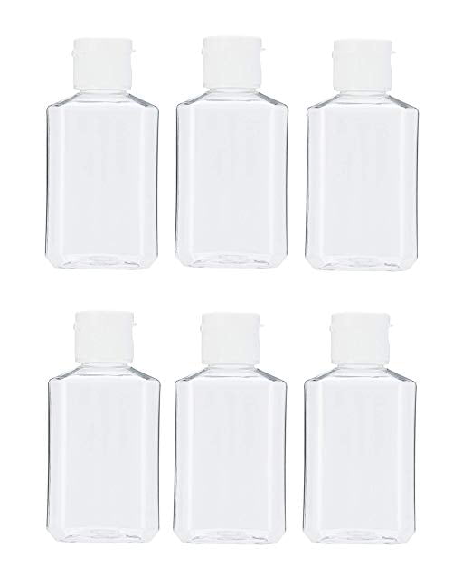 Empty Refillable Flip-Top Travel Bottles Clear MHO Containers 60mL/2oz- Set of 6 BPA/Paraben Free