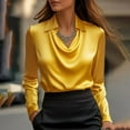 thumbnail image 2 of MORTTIC Women's Elegant Long Sleeve Blouse - Solid Color Lapel Top with Ruched Chest Detail Spring & Fall Office Wear, 2 of 3
