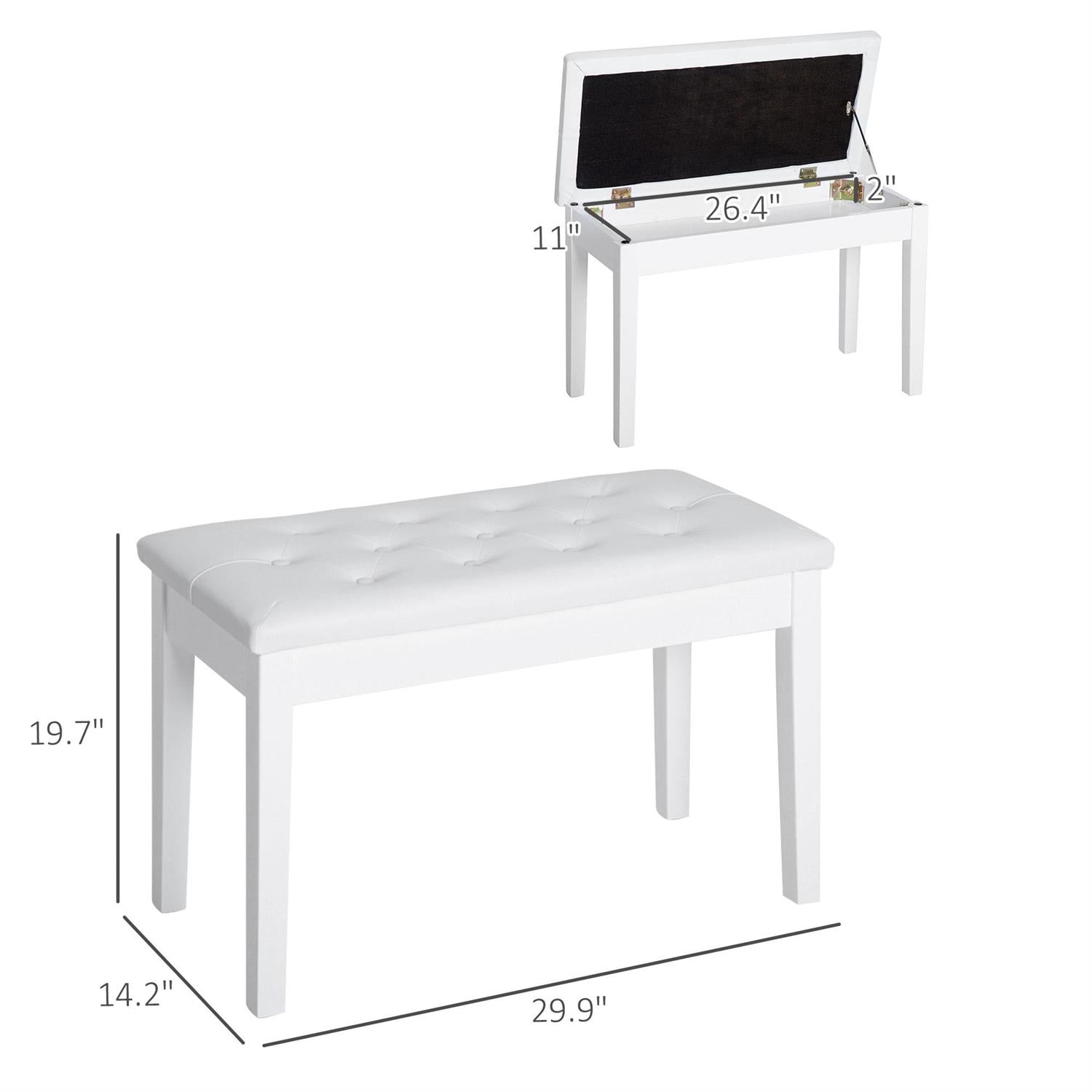 Demi Bonn 30" Piano Bench, Duet Piano Chair with Faux Leather Padded Cushion and Wooden Frame, Button Tufted Keyboard Bench, White