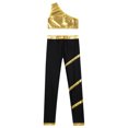 thumbnail image 4 of HULIJA Kids Girls Shiny Metallic Gymnastic Jumpsuit Set One Shoulder Crop Top with Legging Yoga Gold 12, 4 of 5