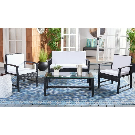 SAFAVIEH Krissy Outdoor Patio 4 Piece Conversation Set, Black/White