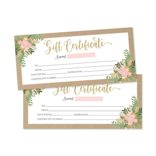 25 4x9 Rustic Floral Gift Certificate Cards Vouchers For Holiday ...