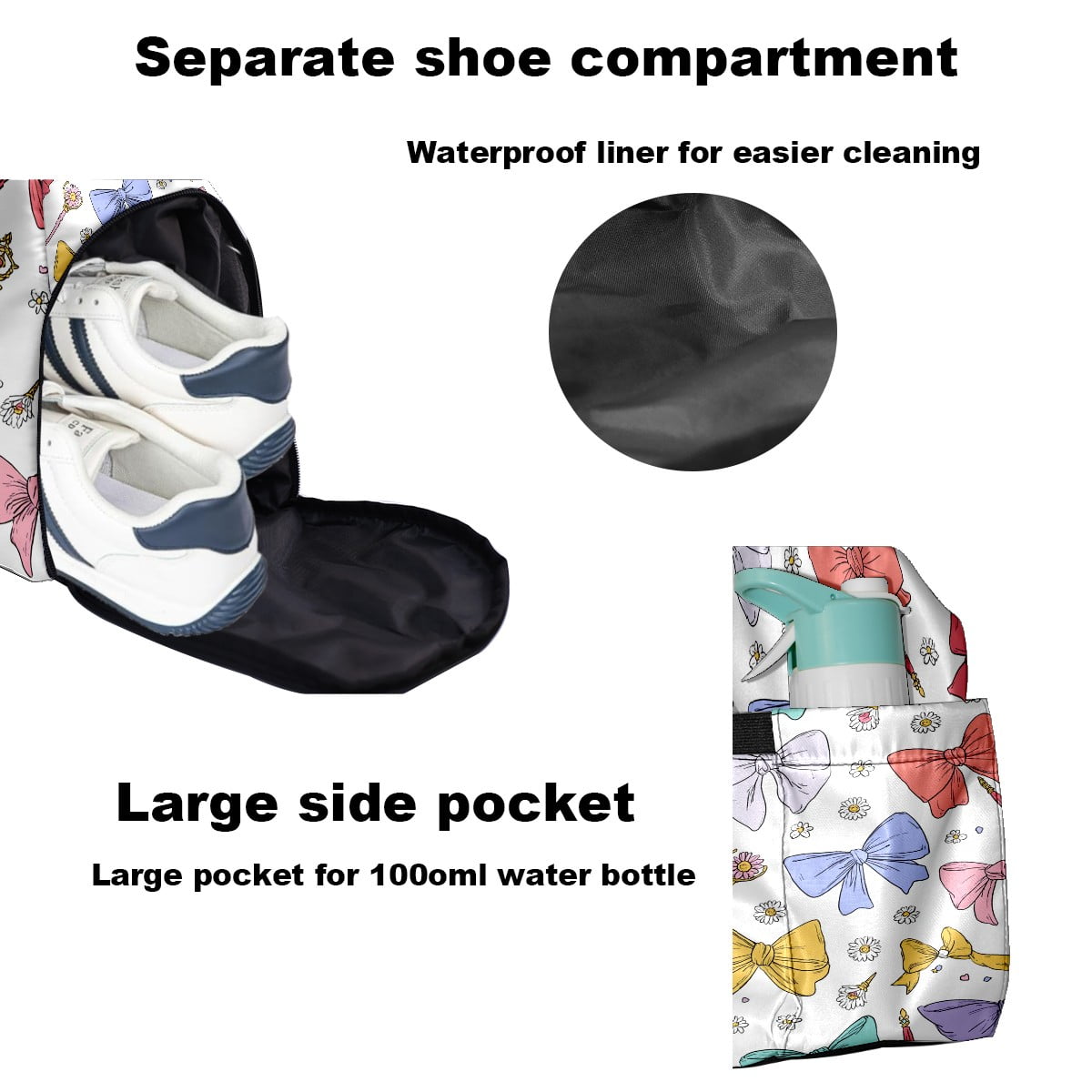 Large Gym Bag with Shoe Compartment, Water-Resistant Duffle Bag for Men and Women, Pastel Bows Magic Wands Sports Tote for Workout Travel