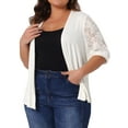 thumbnail image 2 of DARING DIVA Plus Size Lightweight Lace Half Sleeve Open Front Cardigan 1X White, 2 of 6