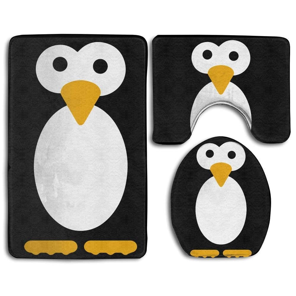 CHAPLLE Cute Penguin Blacks 3 Piece Bathroom Rugs Set Bath Rug Contour