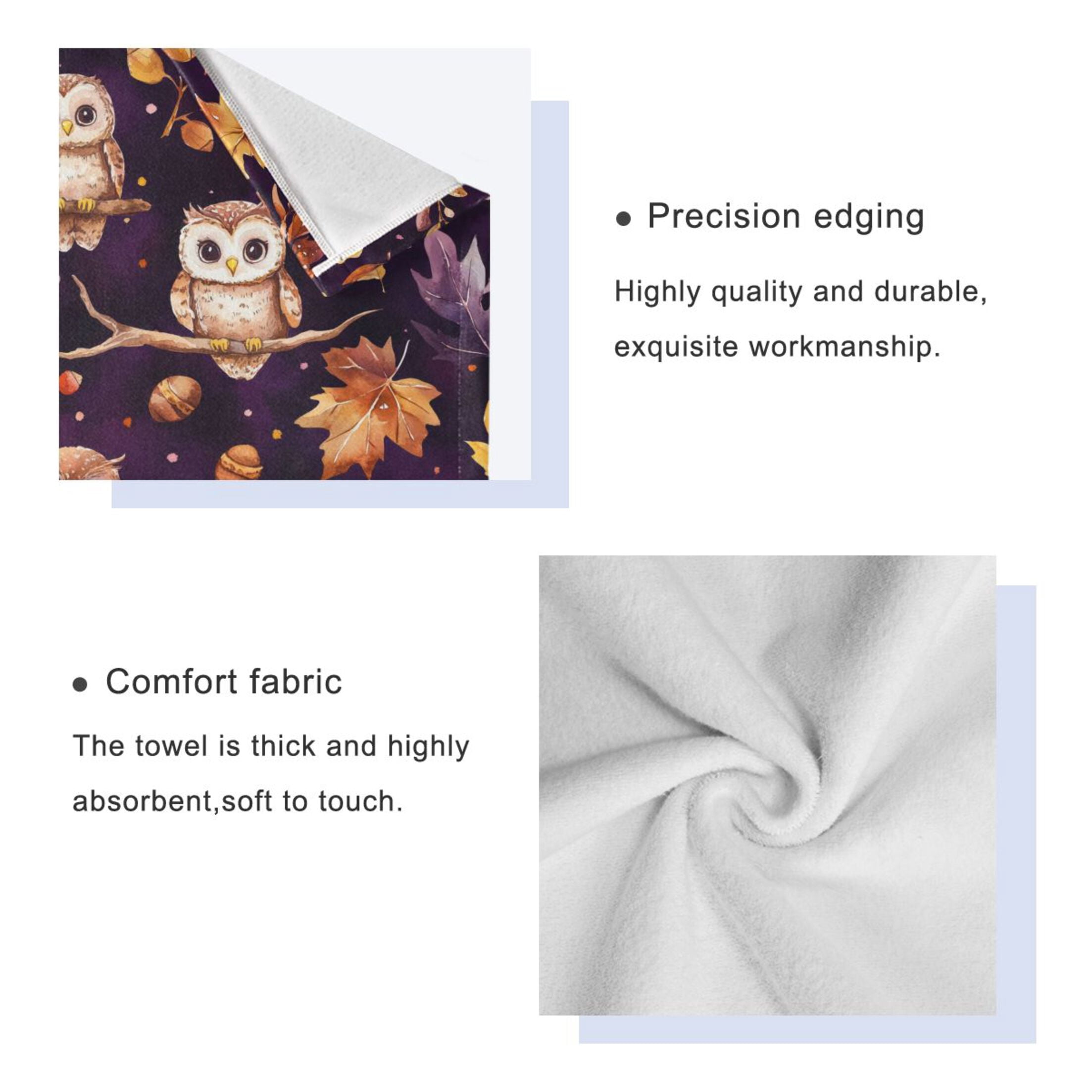 WOBOGO Adorable Baby Owls and Acorns Pattern Ultra Soft 3 Pack Cotton Towel Set for Everyday Use Lightweight and Compact
